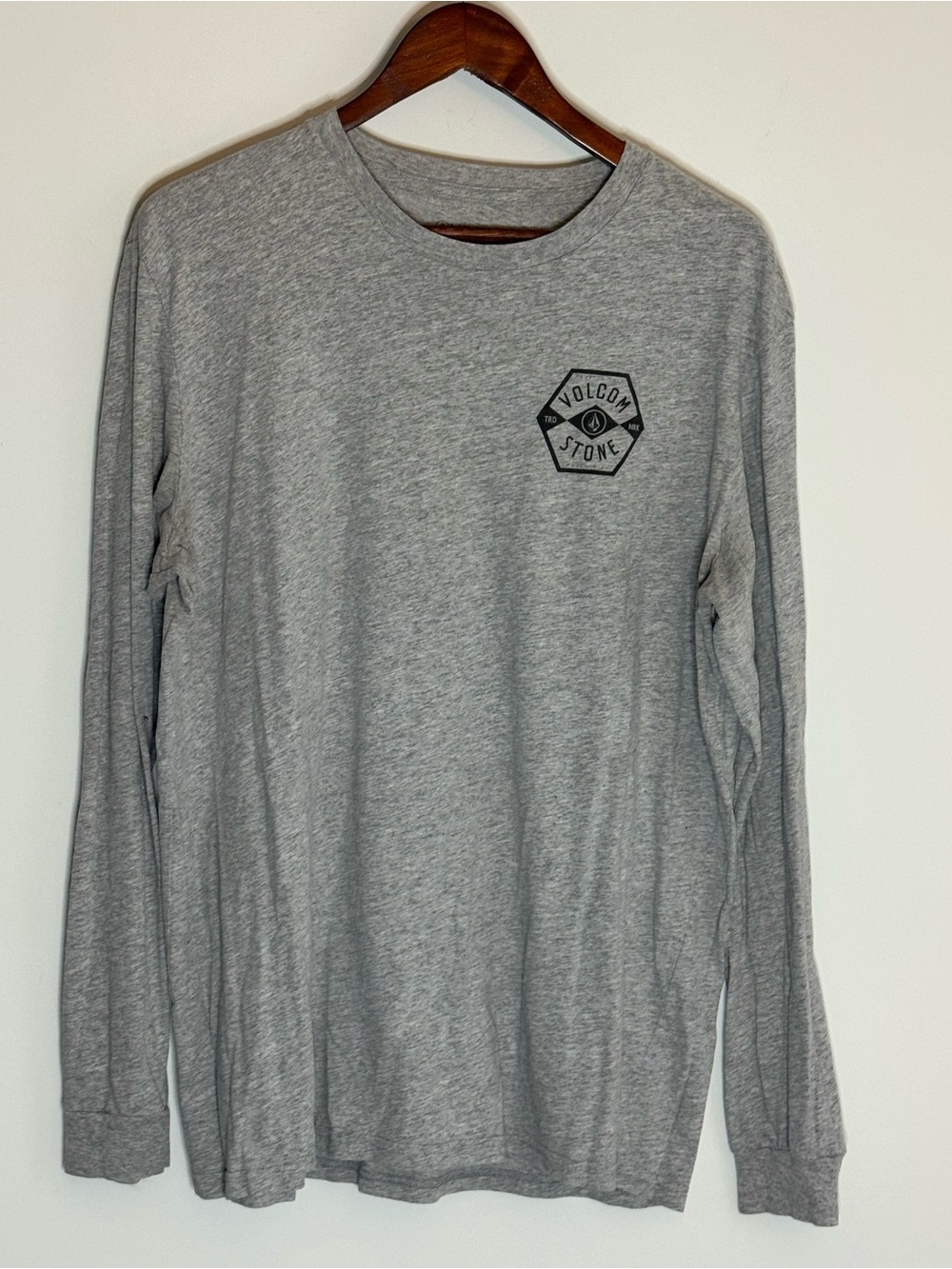 Volcom Gray Long Sleeve Crewneck with Chest Logo